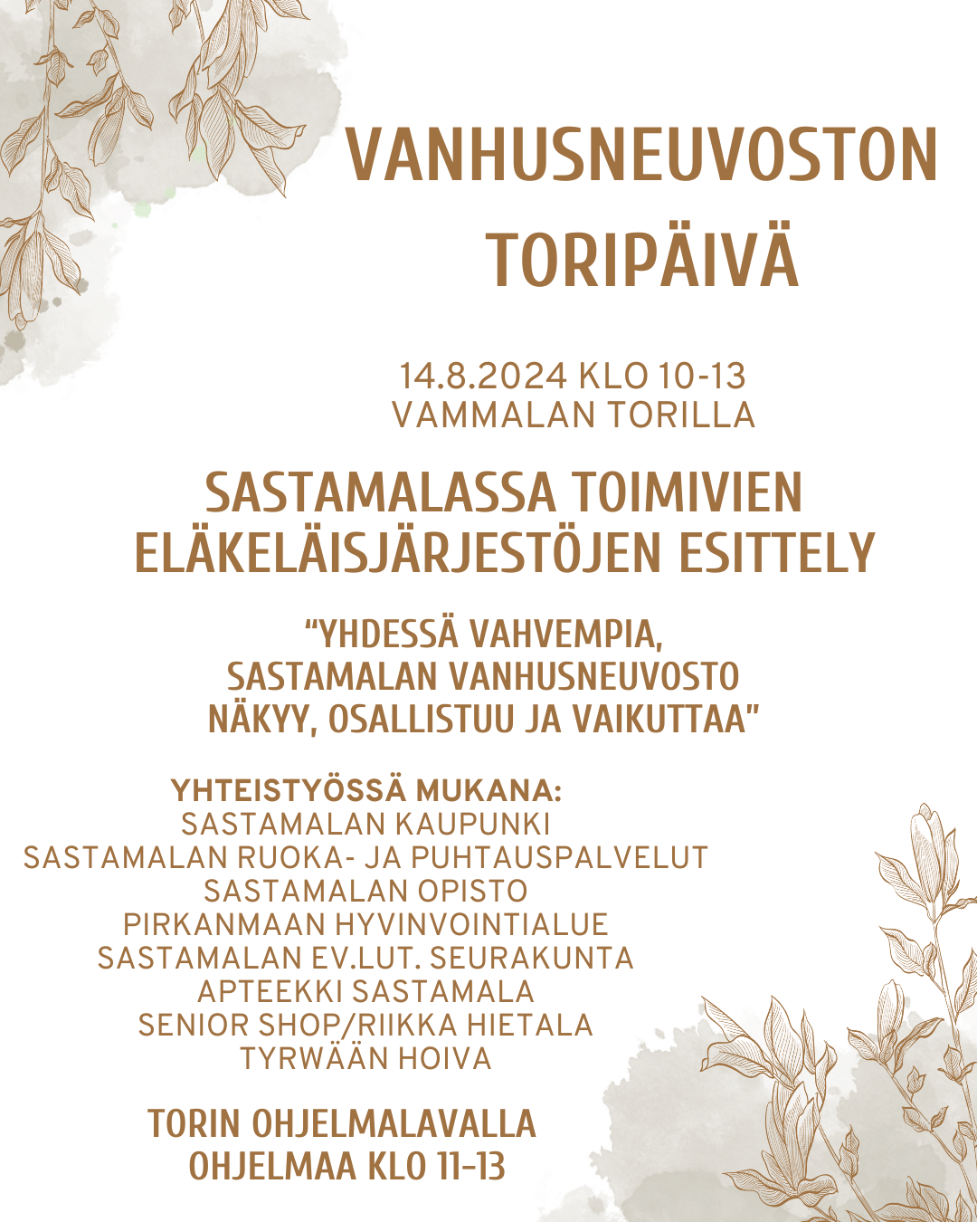 Sastamalan vanhusneuvoston toritapahtuma 14.8.